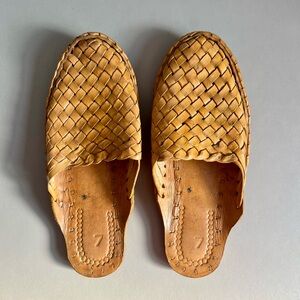 Woven Orange/Yellow Leather Women’s Slides